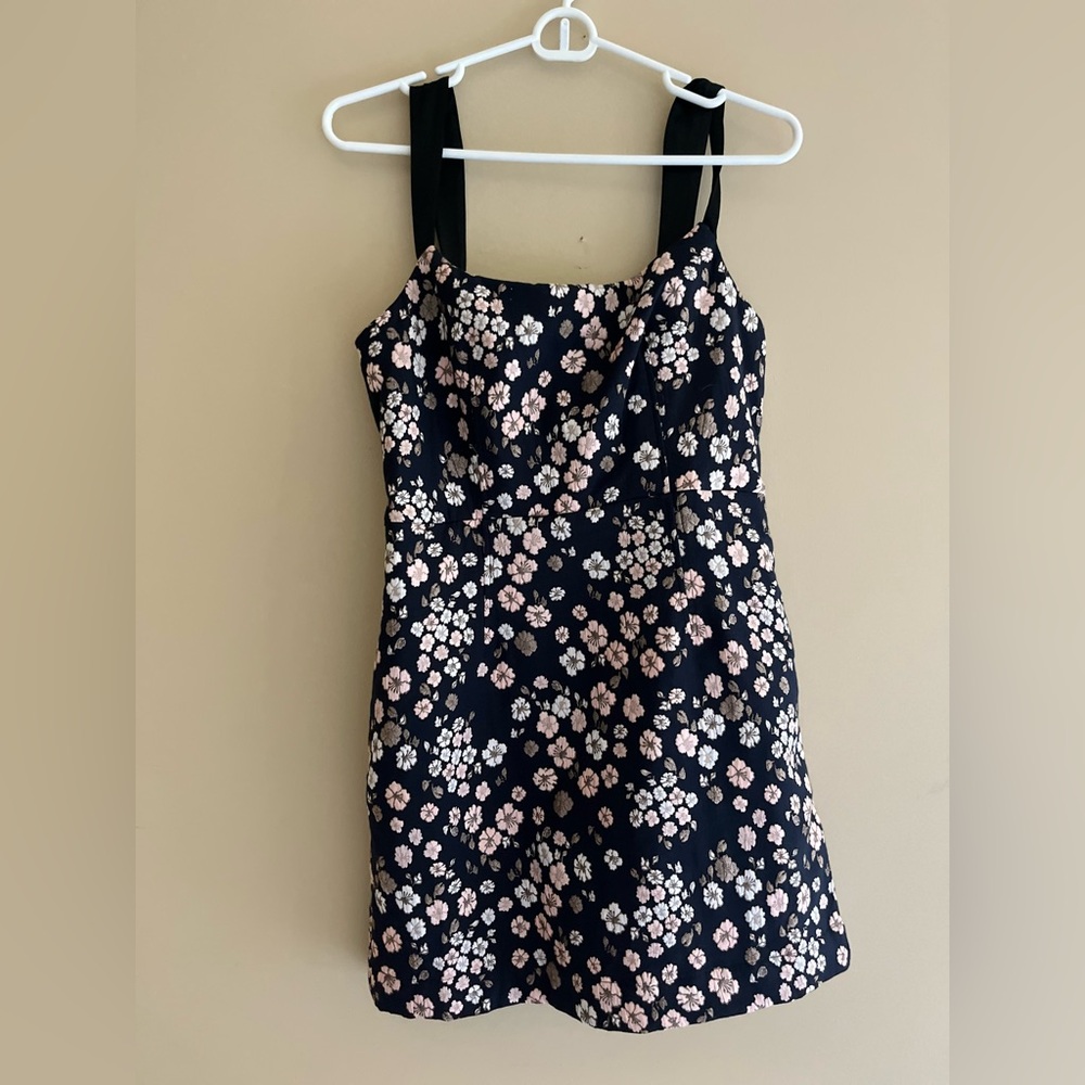 NWOT Floral Black and Pink Cocktail Dress with Silky Straps